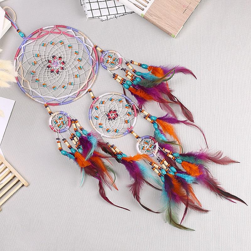 Creative Handmade Five-ring Dream Catcher Pendant Living Room Bedroom Decor Beautiful Hanging Ornament Elegant Wall Art Decoration For Windows Balcony Bedroom & Wedding Party Gift For Girls  Kids