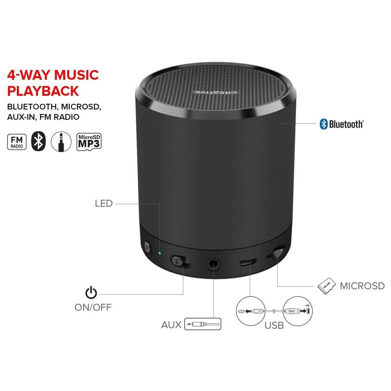Creative Metallix Portable Mini Speaker - Black (Refurbished)