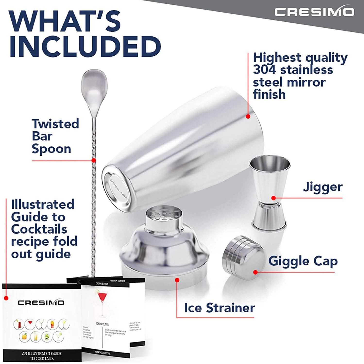 Cresimo 24 Ounce Cocktail Shaker Bar Set