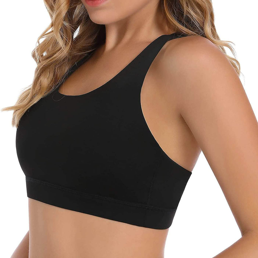 Criss-Cross Back Padded Strappy Sports Bras Medium Support Yoga Bra with Removable Cups