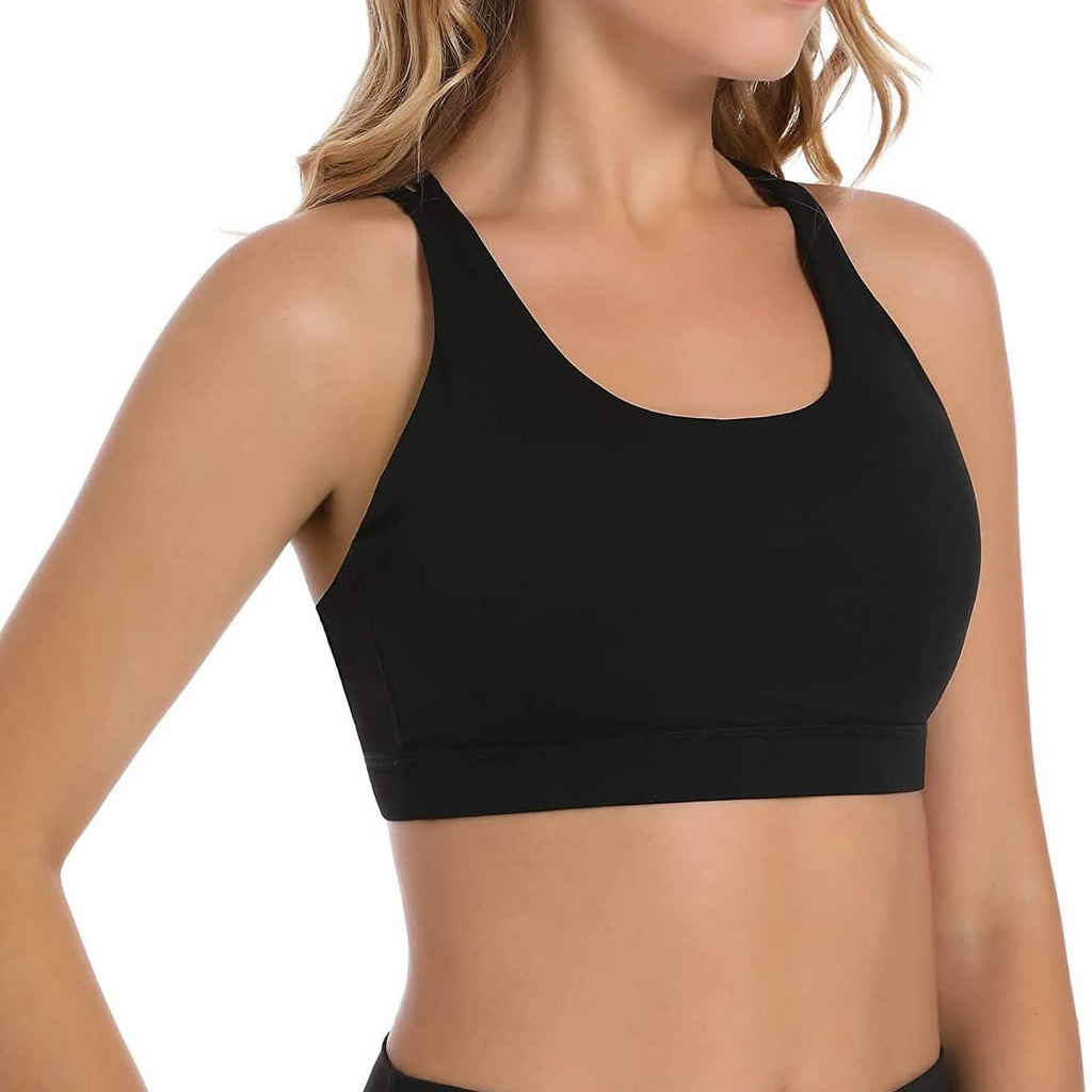 Criss-Cross Back Padded Strappy Sports Bras Medium Support Yoga Bra with Removable Cups