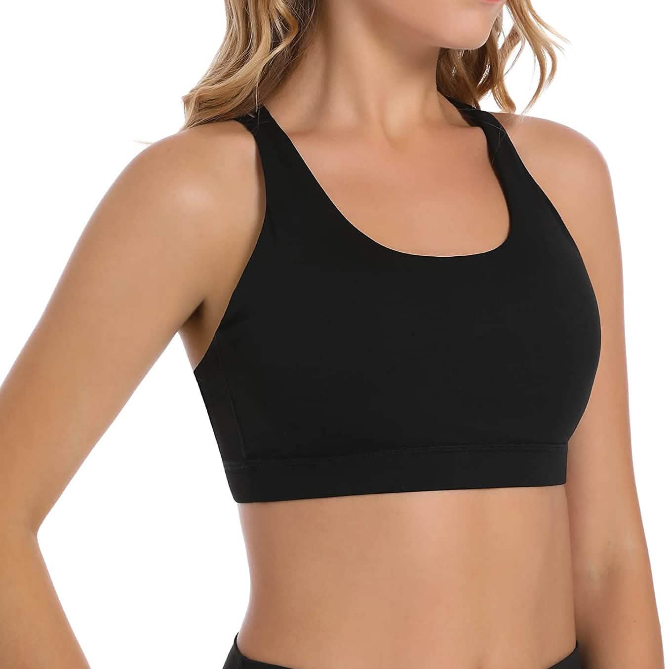 Criss-Cross Back Padded Strappy Sports Bras Medium Support Yoga Bra with Removable Cups