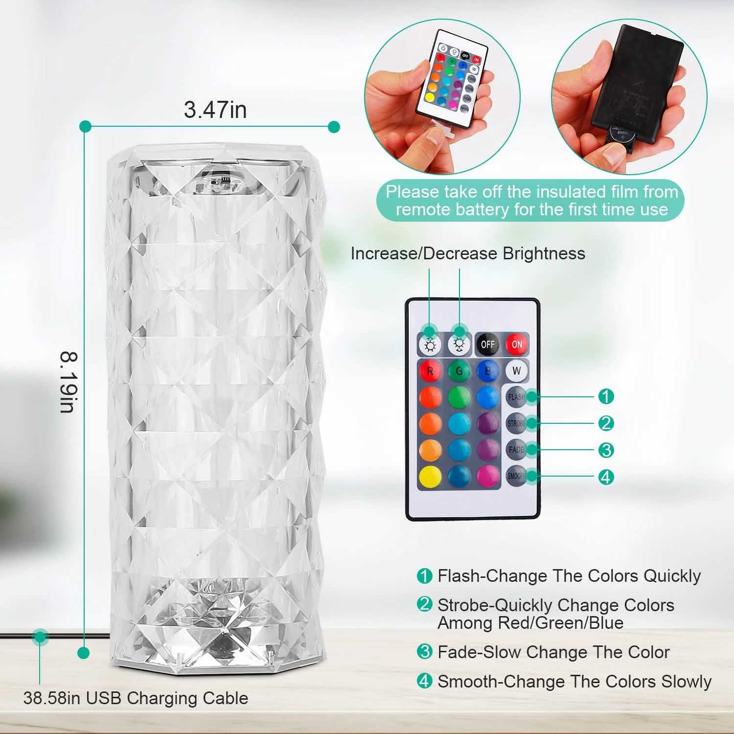 Crystal Diamond Rose Table Lamp