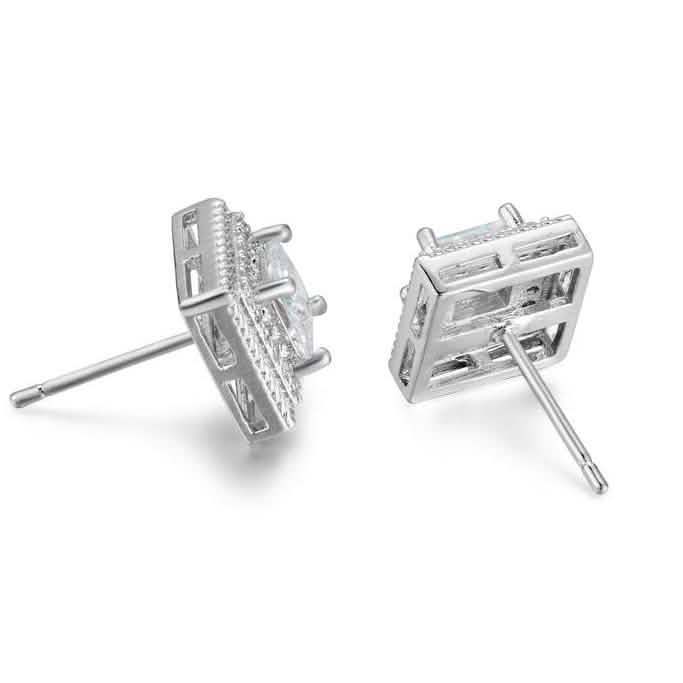 Cubic Zirconia Princess Cable Halo Stud Earrings