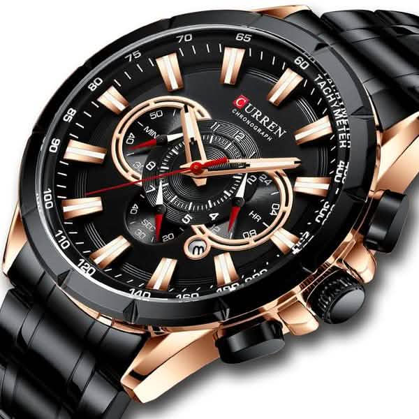 CURREN Men's Multifunctional Chronograph Calendar Quartz Waterproof Full Steel Watch