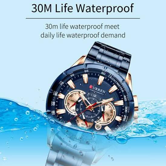 CURREN Men's Multifunctional Chronograph Calendar Quartz Waterproof Full Steel Watch
