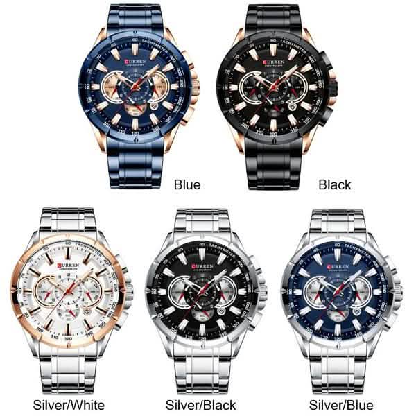 CURREN Men's Multifunctional Chronograph Calendar Quartz Waterproof Full Steel Watch
