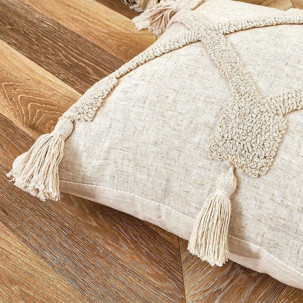 Cushion Cover Cotton Linen Pillowcase Tufted Beige Decorative Fashionable Cotton Hand-Woven Throw Pillow Covers Tufted  Pillow Covers  Bedroom Throw Pillow Cushion For Bed Home