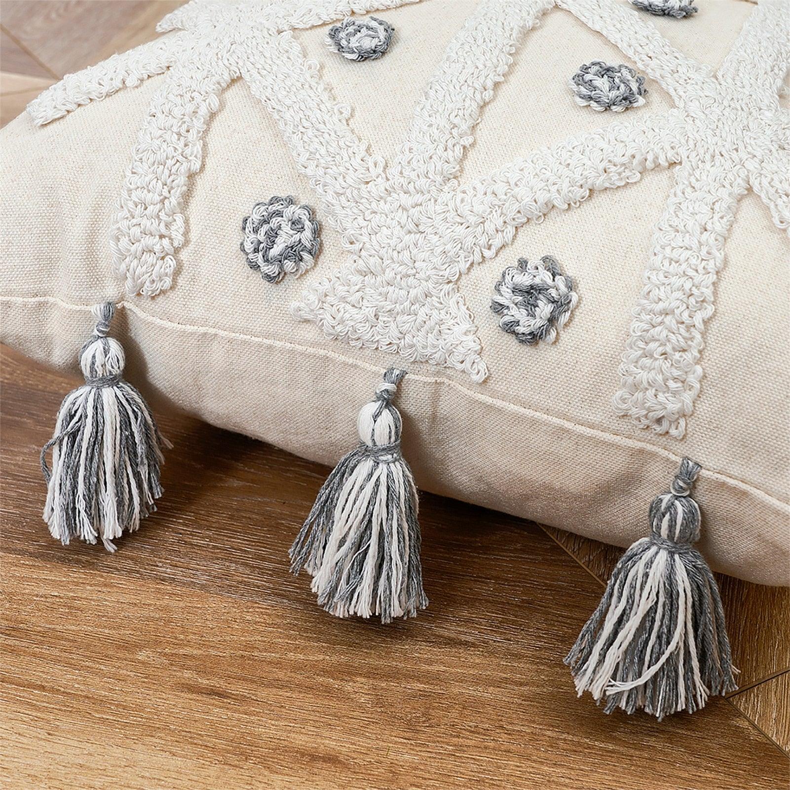 Cushion Cover Cotton Linen Pillowcase Tufted Beige Decorative Fashionable Cotton Hand-Woven Throw Pillow Covers Tufted  Pillow Covers  Bedroom Throw Pillow Cushion For Bed Home