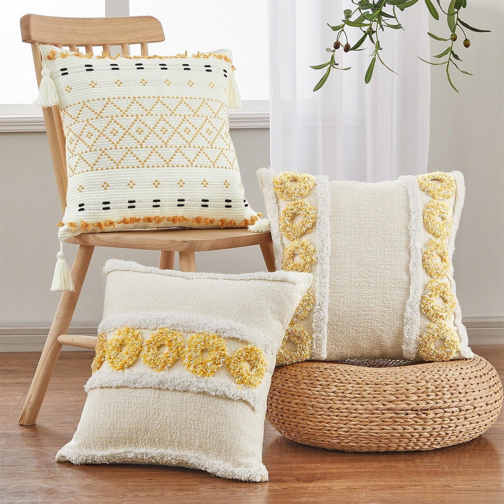 Cushion Cover Cotton Linen Pillowcase Tufted Beige Decorative Fashionable Cotton Hand-Woven Throw Pillow Covers Tufted  Pillow Covers  Bedroom Throw Pillow Cushion For Bed Home