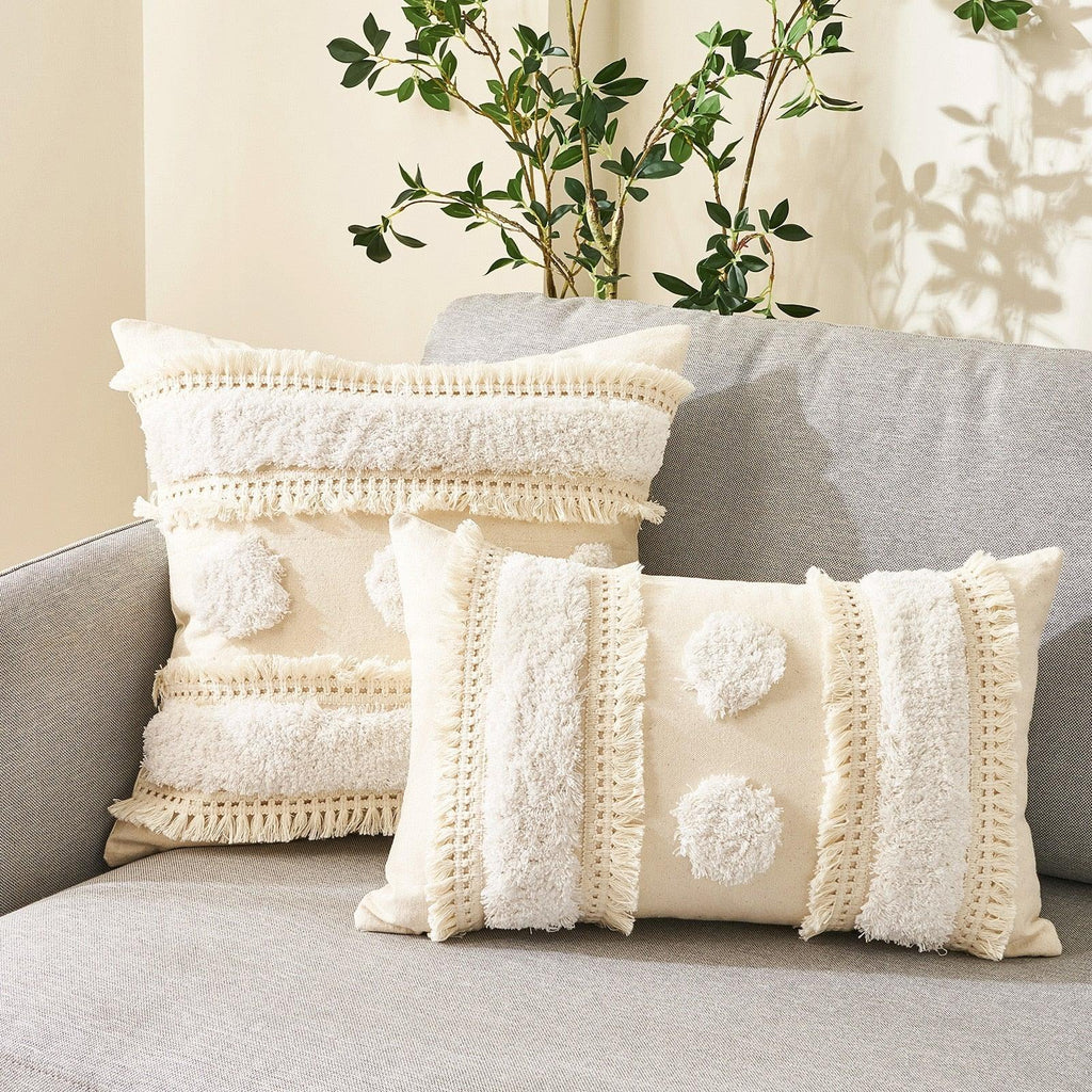 Cushion Cover Cotton Linen Pillowcase Tufted Beige Decorative Fashionable Cotton Hand-Woven Throw Pillow Covers Tufted  Pillow Covers  Bedroom Throw Pillow Cushion For Bed Home