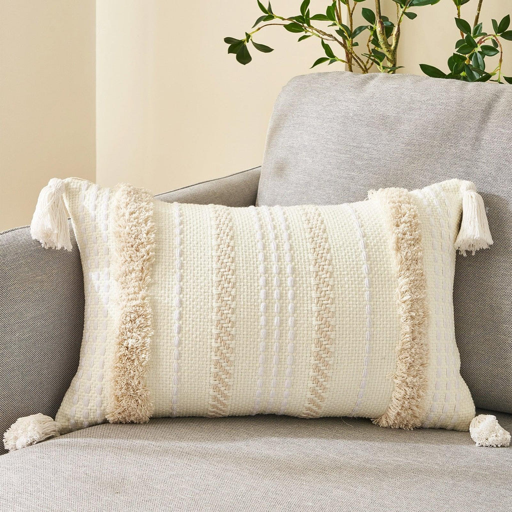Cushion Cover Cotton Linen Pillowcase Tufted Beige Decorative Fashionable Cotton Hand-Woven Throw Pillow Covers Tufted  Pillow Covers  Bedroom Throw Pillow Cushion For Bed Home