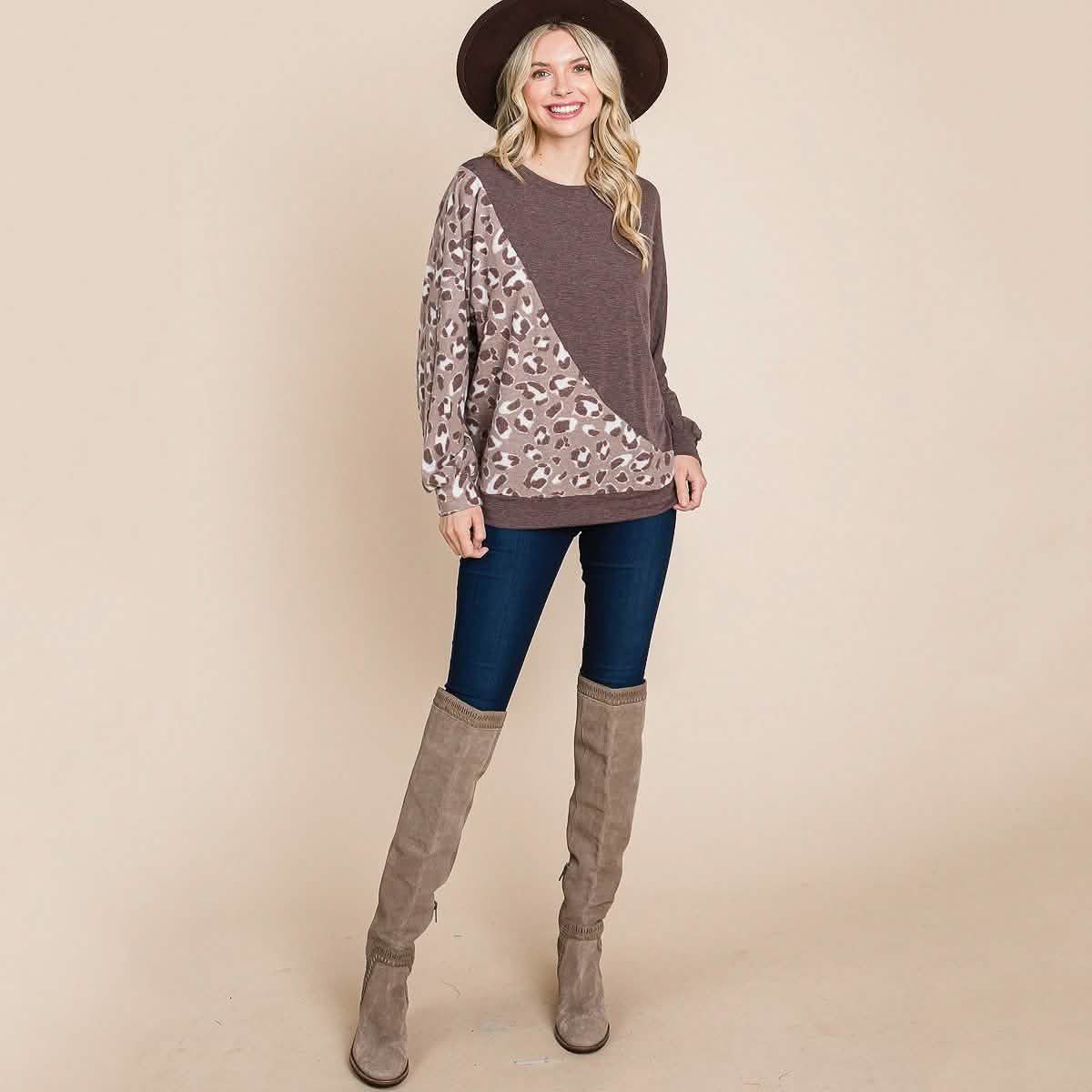 Cute Animal French Terry Brush Contrast Print Pullover with Cuff Detail