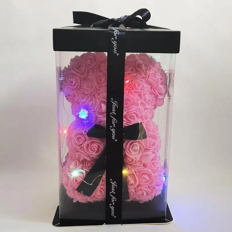 Cute artificial rose flower teddy bears gift box for home decor - Christmas Valentine's Day wedding day presents