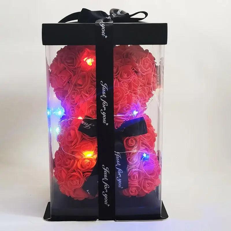 Cute artificial rose flower teddy bears gift box for home decor - Christmas Valentine's Day wedding day presents