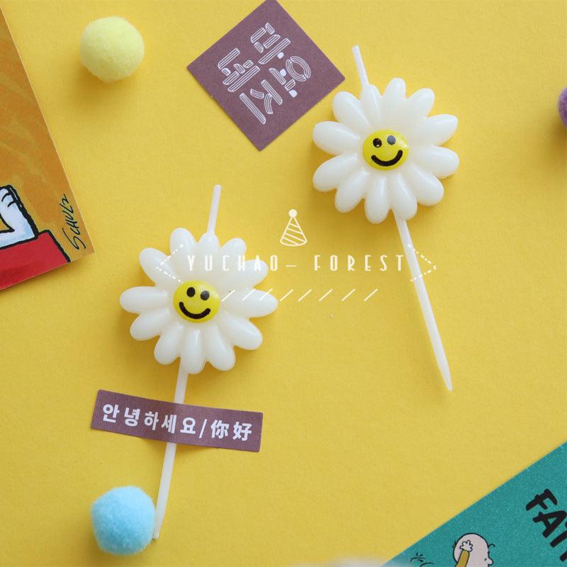 Cute Birthday Candle Daisy Birthday Candles Kids With Smiley Faces Children's Birthday Candles Birthday Cake Decorations Themed Party Supplies Lovely Flower Candles Daisy Shape