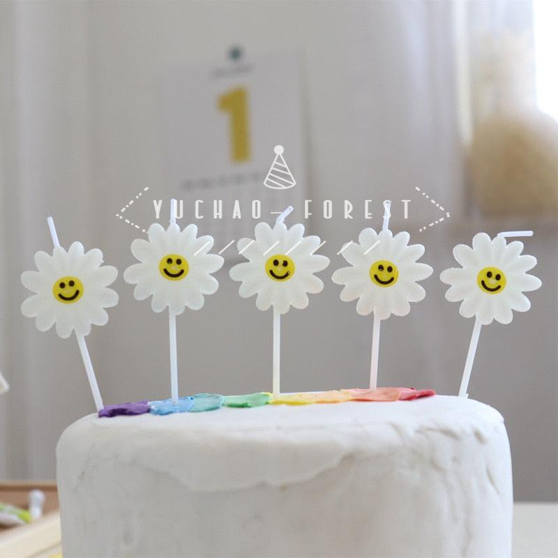 Cute Birthday Candle Daisy Birthday Candles Kids With Smiley Faces Children's Birthday Candles Birthday Cake Decorations Themed Party Supplies Lovely Flower Candles Daisy Shape