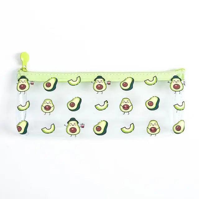 Cute Fruit Theme Pencil Case Unique Design Avocado Pattern Transparent Pencil Pouch School Pencil Bag For Students