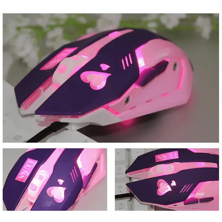 Cute Gaming USB Wired Mouse Girls Pink Computer Professional 2400 DPI Mouse Colorful Silent Mouse For PC