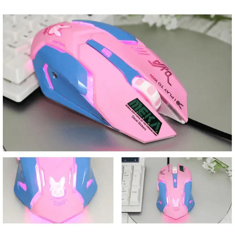 Cute Gaming USB Wired Mouse Girls Pink Computer Professional 2400 DPI Mouse Colorful Silent Mouse For PC