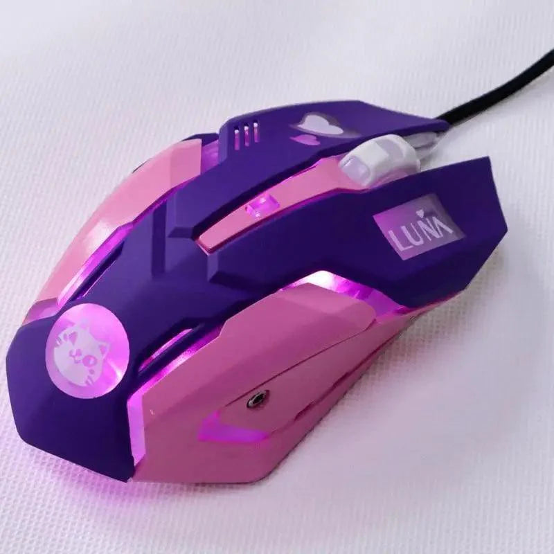 Cute Gaming USB Wired Mouse Girls Pink Computer Professional 2400 DPI Mouse Colorful Silent Mouse For PC