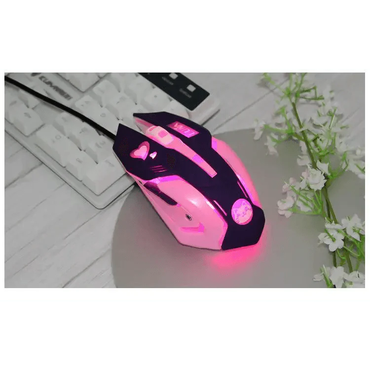 Cute Gaming USB Wired Mouse Girls Pink Computer Professional 2400 DPI Mouse Colorful Silent Mouse For PC