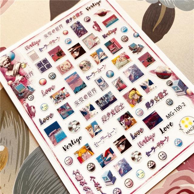 Cute rabbit Cute cat  Japanese Justice Girl 3D Back Glue Nail Sticker Nail Decoration Nail Art Nail Ornament Self Adhesive Nail Decals for Nail Art Decoration Including Hearts Stars Letters Bowknot Leaves Flowers Plants Fruits Butterflies for Woman