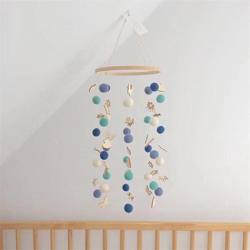 Cute Wool Ball Wind Chimes Newborn Baby Bed Bell Dream Catcher String Pendant Kids Room Decoration Wooden Wind Chime Bed Bell Nursery Crib Bed Bell Baby Bedroom Ceiling Wooden Beads Wind Chime Wall Hanging Ornament