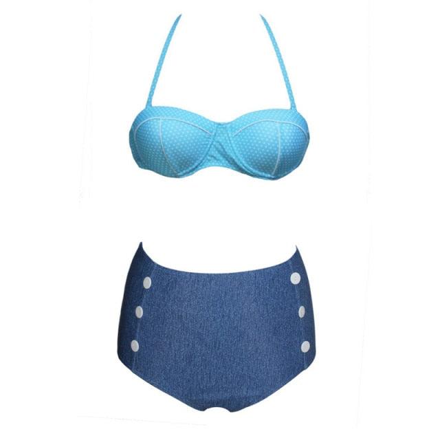 Cutest Retro Swimsuit Swimwear Vintage High Waist Swimsuit For Women Halter 2 Piece Bathing Suit Ruffle Bikini Set Tummy Control Vintage Pin Up High Waist Bikini Set For Women Swimming Bathing Suit S/M/L/XL