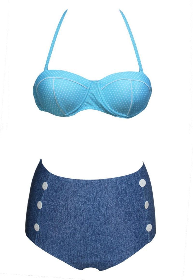Cutest Retro Swimsuit Swimwear Vintage High Waist Swimsuit For Women Halter 2 Piece Bathing Suit Ruffle Bikini Set Tummy Control Vintage Pin Up High Waist Bikini Set For Women Swimming Bathing Suit S/M/L/XL