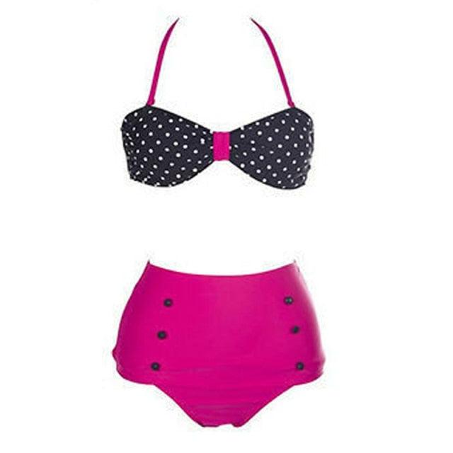 Cutest Retro Swimsuit Swimwear Vintage High Waist Swimsuit For Women Halter 2 Piece Bathing Suit Ruffle Bikini Set Tummy Control Vintage Pin Up High Waist Bikini Set For Women Swimming Bathing Suit S/M/L/XL