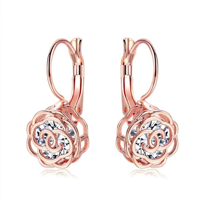 Cystal Leverback Floral Earrings In Gold