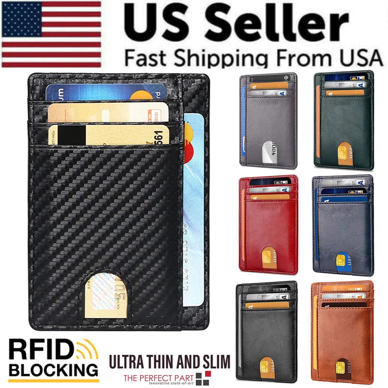 Leather Slim Wallet Credit Card Holder RFID Blocking Pocket ID Money USA