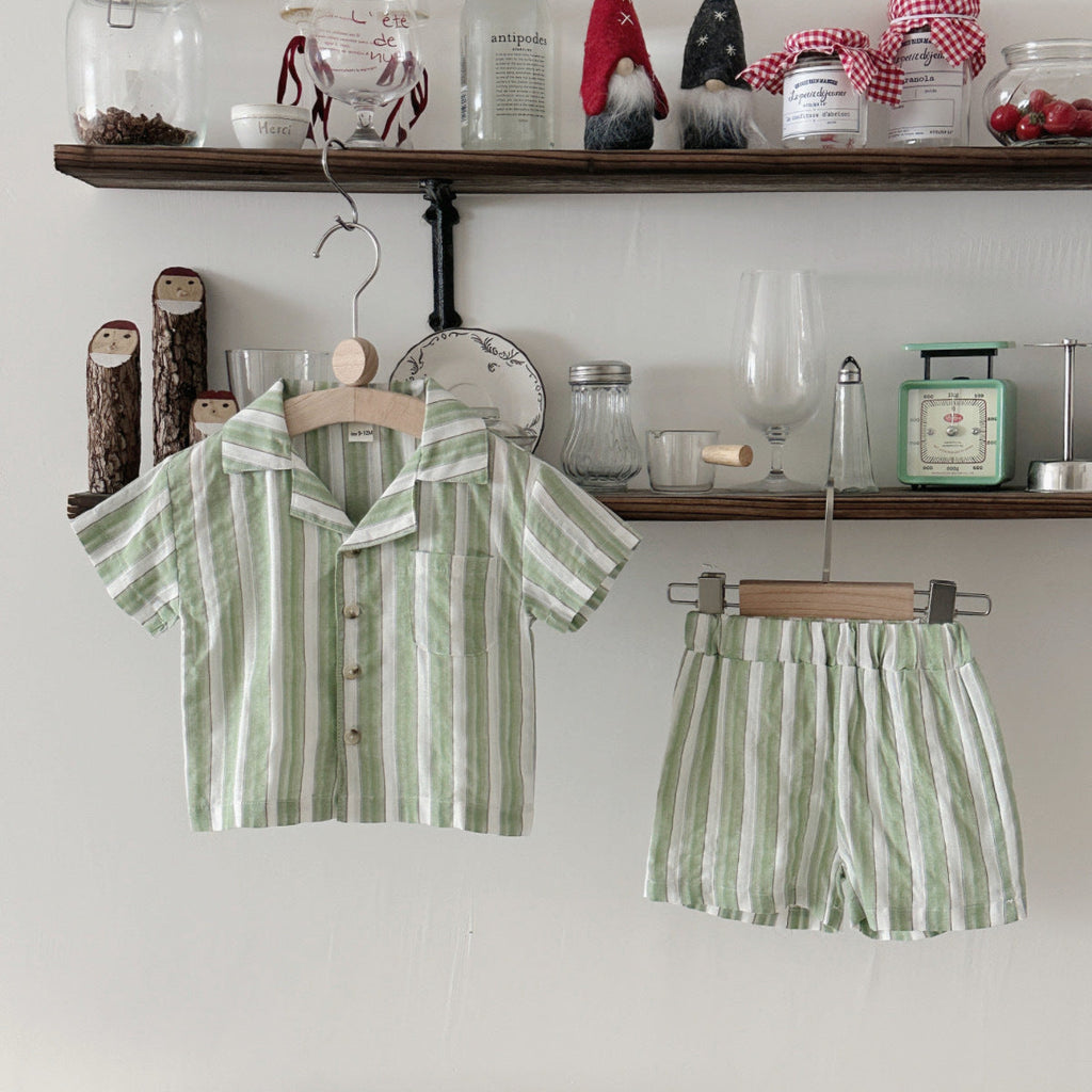 Children's Striped Cool Breathable Short-sleeved Sports Shorts