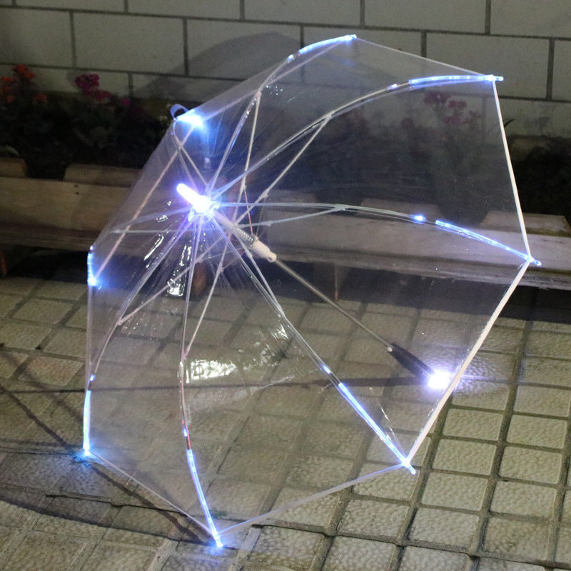 Led Light POE Transparent Colorful Luminous Umbrella Flashlight Straight Pole