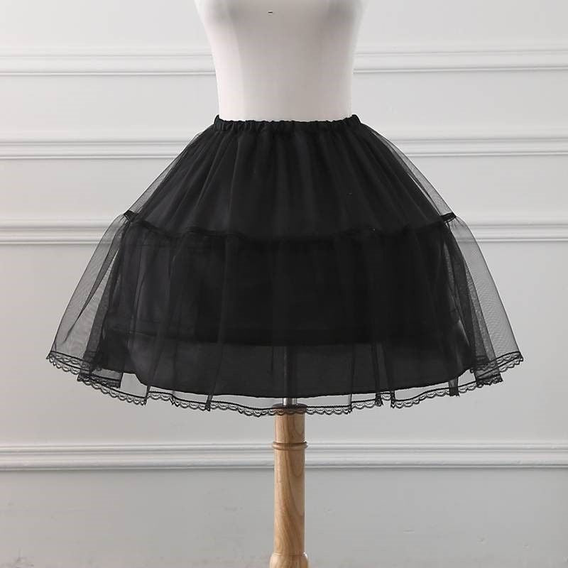 Black Lolita Petticoat Skirt | Kids 42cm Voluminous Tulle Underskirt for Dress-Up & Performance
