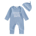 Letter-embroidered Onesie Hat Baby Two-piece Set