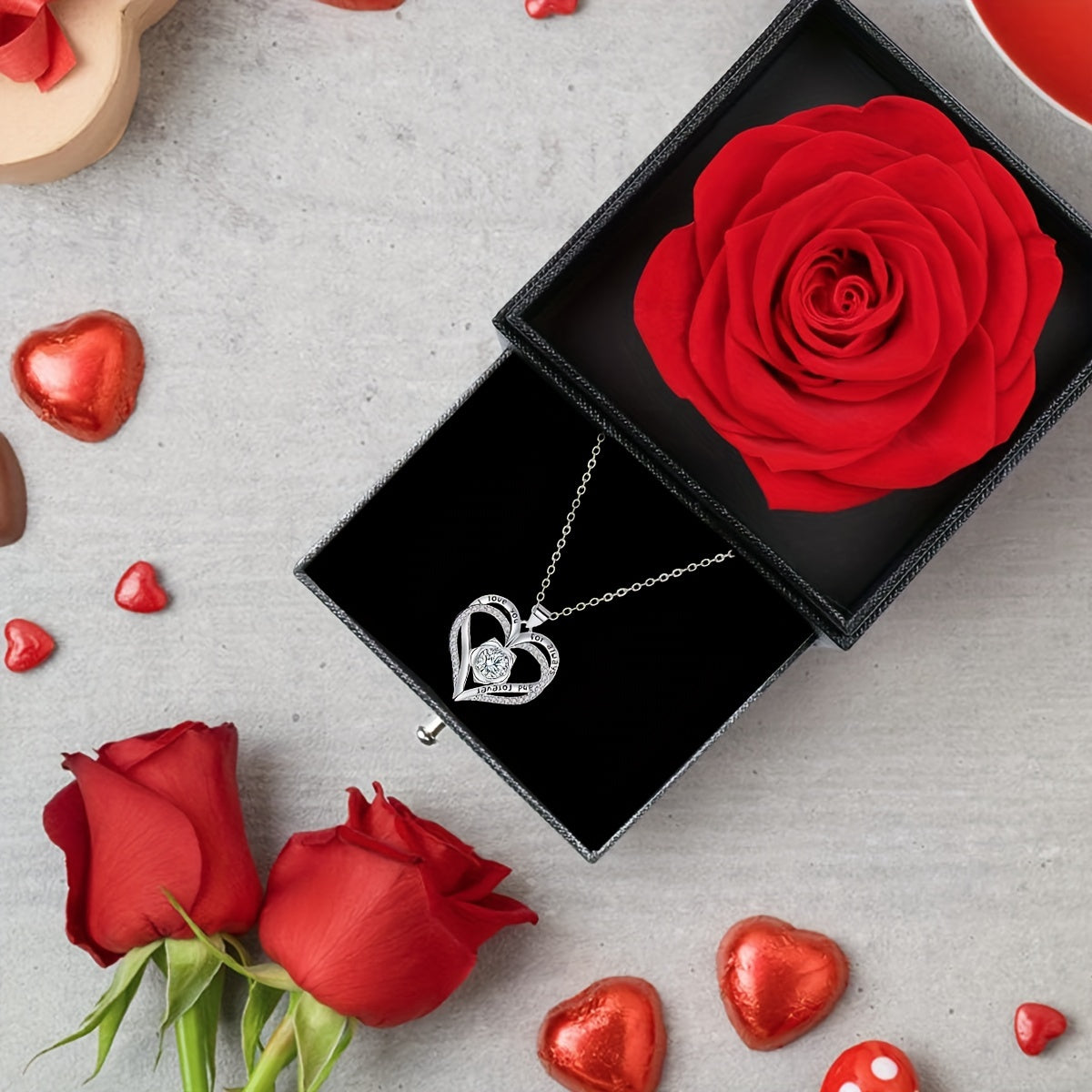 Permanent Rose Gift Box, Love Rose Multi Pendant Necklace, Women's Simple and Exquisite Jewelry, Gift for Mother, Lover, Best Friend, New Year's Gift, Mother's Day Gift, Birthday Gift, Party, Thanksgiving Gift, Allergen resis