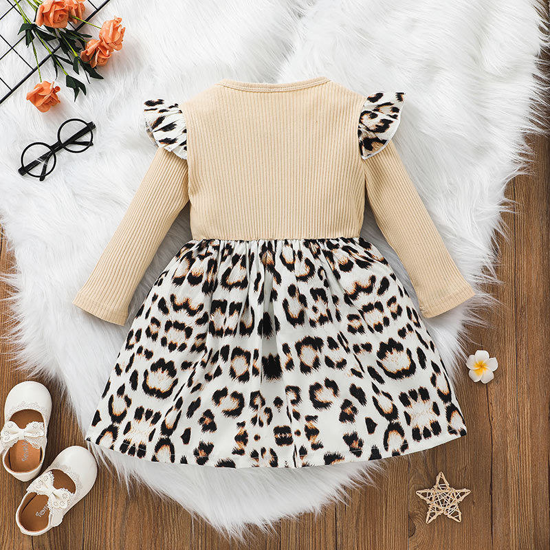 European And American Girls Letter Long Sleeve Dress Leopard Print