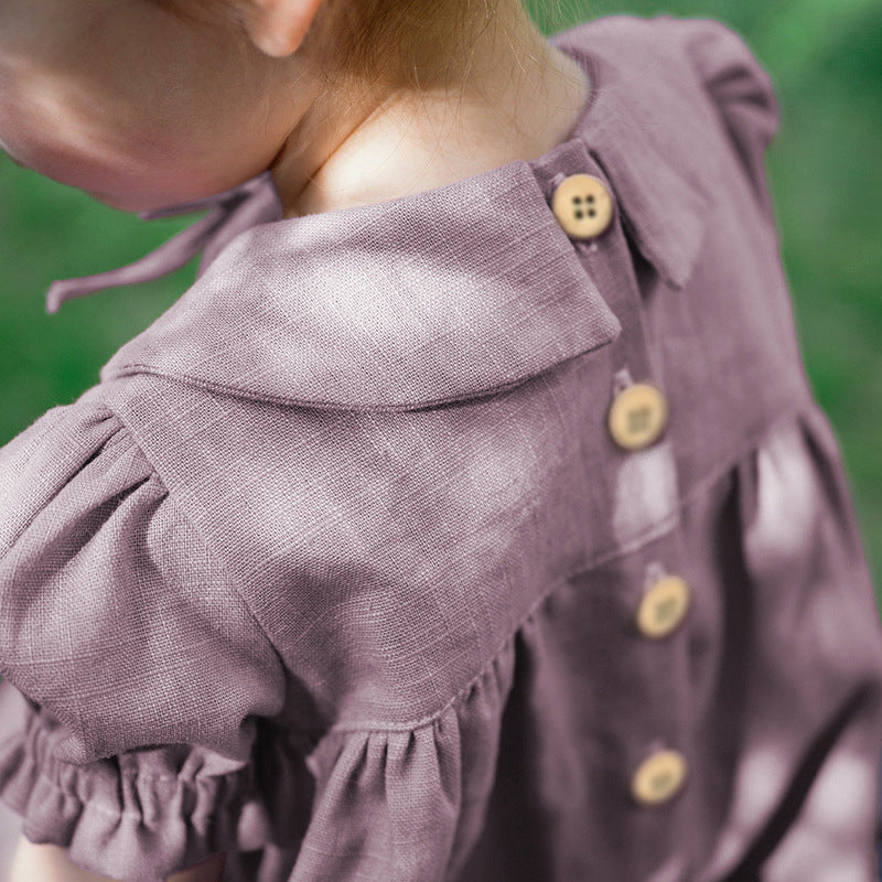 Girls Rustic Cotton And Linen Dress