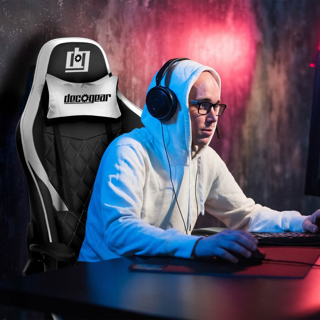 Deco Gear Ergonomic Foam Gaming Chair with Adjustable Head and Lumbar Support