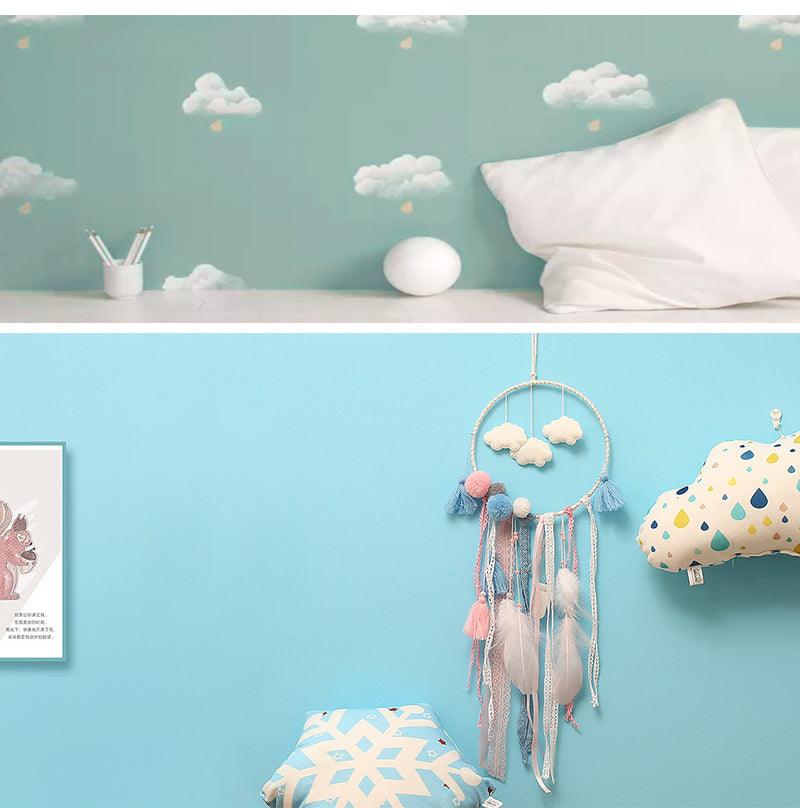 Decoration Home Dream Catchers Hanging Wall Decor Art Pendant Handmade Traditional White Cloud Dream Catcher With Led String Lights Wall Hanging Kids Room Decor Nursery Wall Art Ornament Decor Craft Gift Cute Wind Chimes National Feather Kids Girls