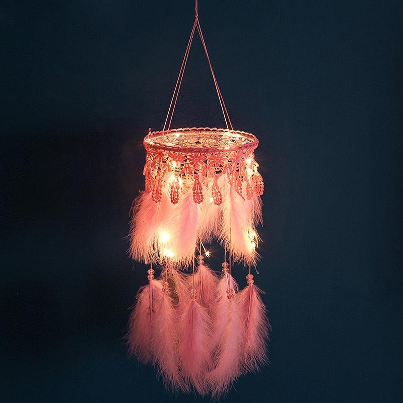 Decoration Home Dream Catchers Hanging Wall Decor Art Pendant Handmade Traditional White Cloud Dream Catcher With Led String Lights Wall Hanging Kids Room Decor Nursery Wall Art Ornament Decor Craft Gift Cute Wind Chimes National Feather Kids Girls