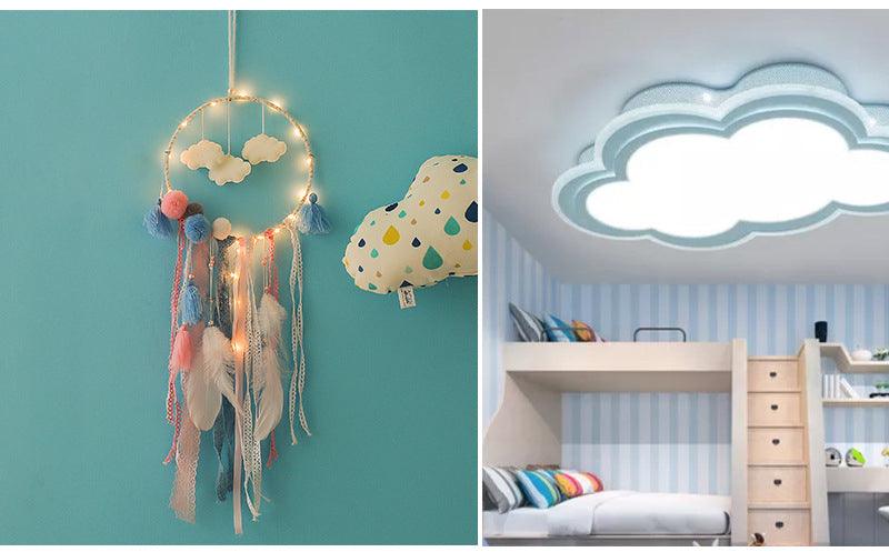 Decoration Home Dream Catchers Hanging Wall Decor Art Pendant Handmade Traditional White Cloud Dream Catcher With Led String Lights Wall Hanging Kids Room Decor Nursery Wall Art Ornament Decor Craft Gift Cute Wind Chimes National Feather Kids Girls
