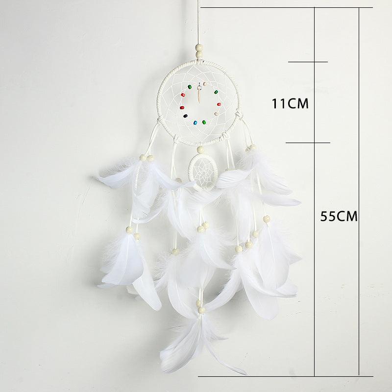 Decoration Home Dream Catchers Hanging Wall Decor Art Pendant Handmade Traditional White Cloud Dream Catcher With Led String Lights Wall Hanging Kids Room Decor Nursery Wall Art Ornament Decor Craft Gift Cute Wind Chimes National Feather Kids Girls