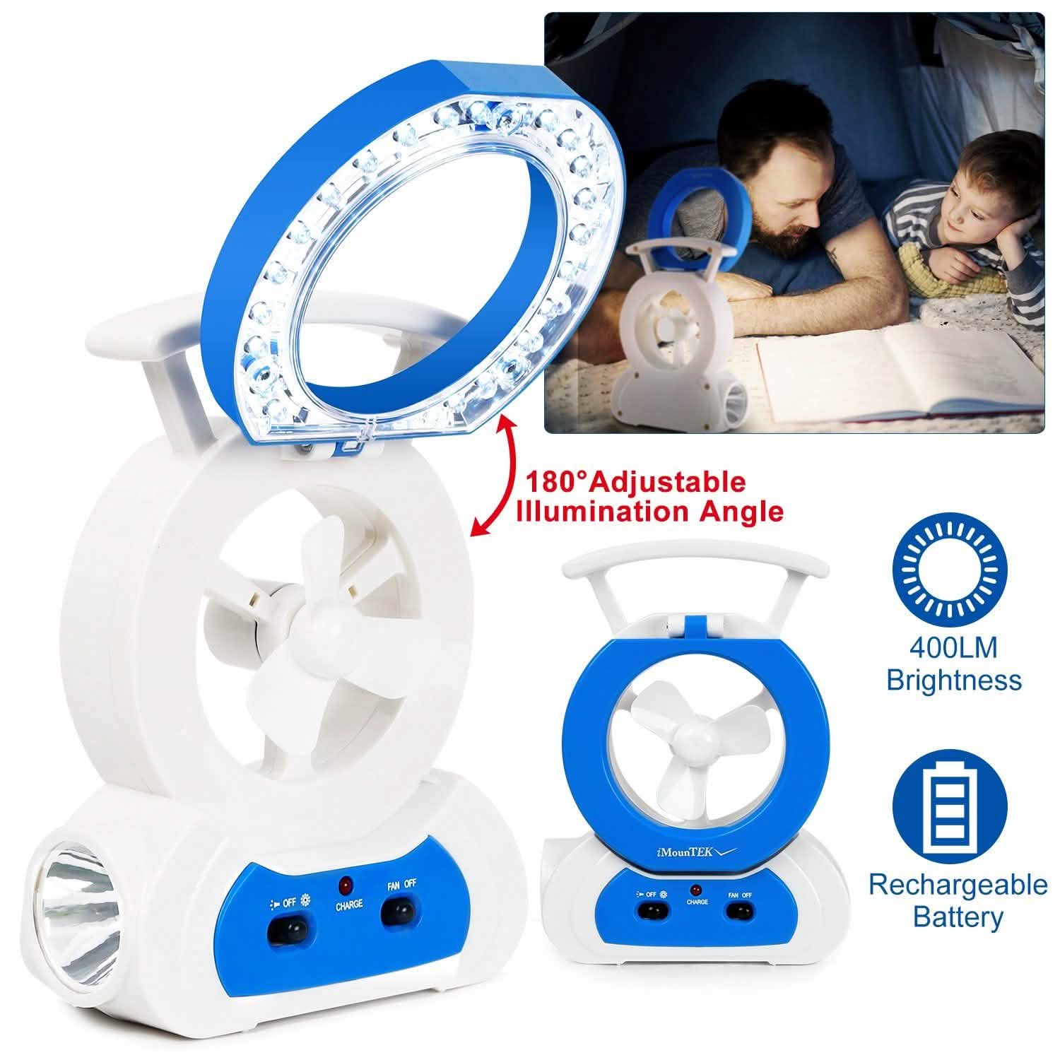 Desk Cooling Fan with 180 Degree Adjustable LED Lamp