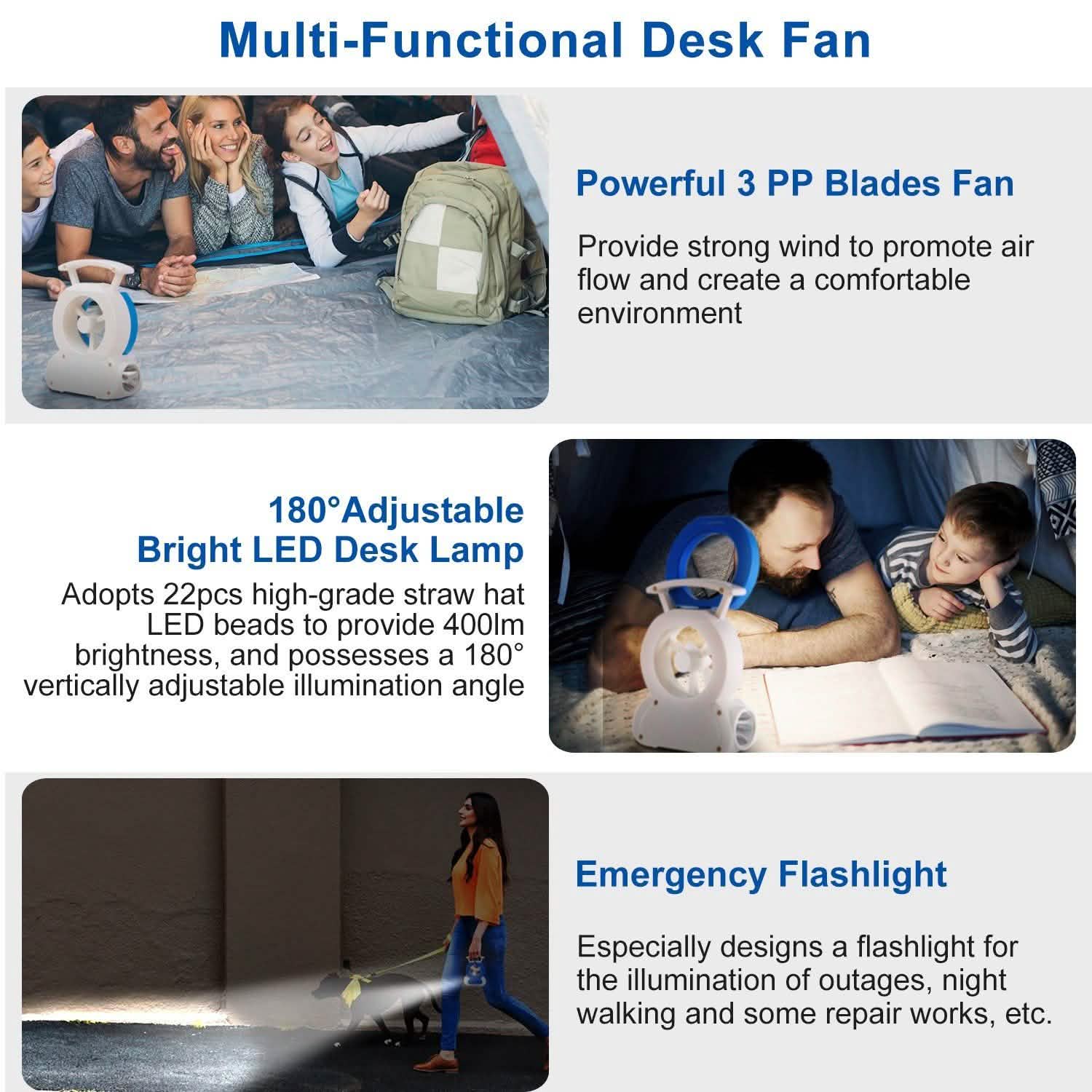 Desk Cooling Fan with 180 Degree Adjustable LED Lamp