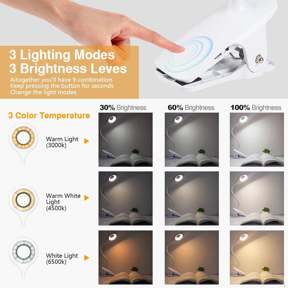Desk Lamp Touch Clip Study Light Gooseneck Desktop USB Rechargeable Bedroom Lamp Bedside Bedside Desk Clip-on Table Lamp Decorative Table Lamp Cute Study Lamps for Bedroom Décor