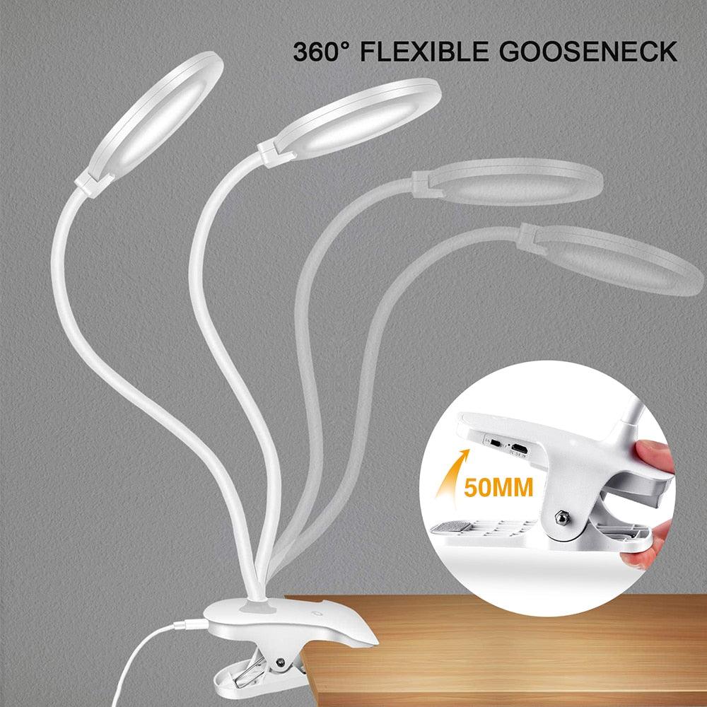 Desk Lamp Touch Clip Study Light Gooseneck Desktop USB Rechargeable Bedroom Lamp Bedside Bedside Desk Clip-on Table Lamp Decorative Table Lamp Cute Study Lamps for Bedroom Décor