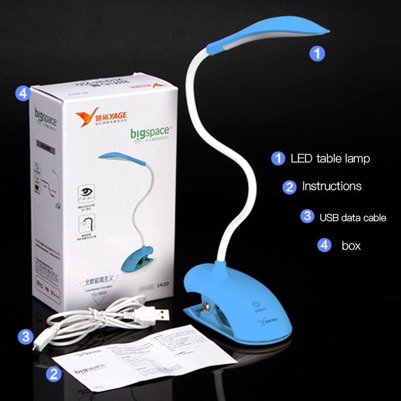 Desk Lamp USB Led Table Lamp 14 LED Table Lamp with Clip Bed Reading Book Light LED Desk Lamp Table Touch 3 Modes Blue Decorative Table Lamp Cute Study Lamps for Bedroom Décor